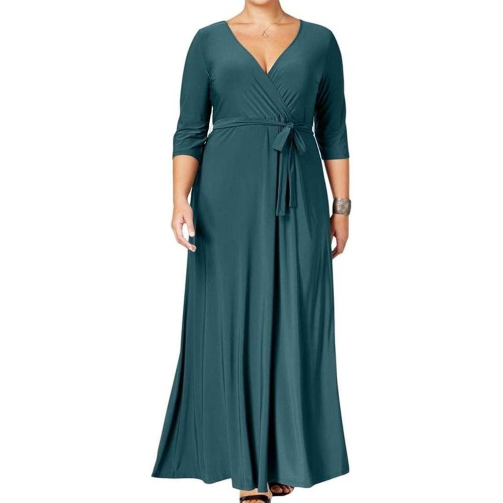 Love Squared Womens Plus Size Faux Wrap Maxi Dress,Teal,1X